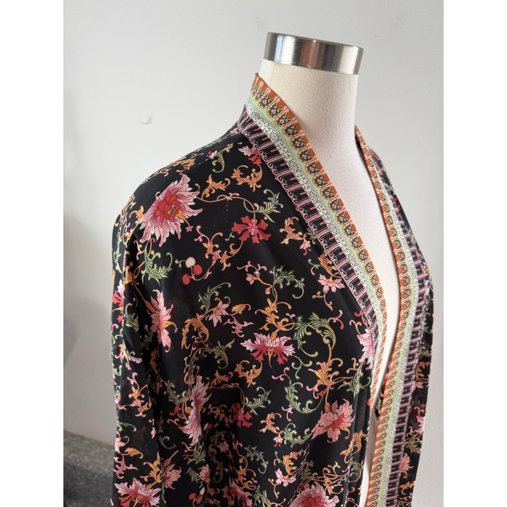 Max Studio Womens Large Black Floral Paisley Open Front Kimono Cardigan - Picture 7 of 11